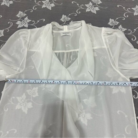 Aritzia Babaton Tinsley Sheer Ruffle Front Blouse Sz Large - Picture 11 of 14